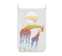 Rainbow Mother and Kids Giraffe Hanging Laundry Hamper Bag Dirty Clothes Bag,Over The Door Cloth Basket with Hooks, for Bathroom, Bedroom, Storage, Space Saving, Wall, College, Closet, Behind Doors