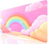 Rainbow Mouse Pad 800 x 300 mm Large Desk Mat Pink Mousepad Gaming With Waterproof Surface Non-Slip Rubber Base, Extended Mouse Mat With Stitched Edge, Gaming Mousepad for Office Accessories a-3369