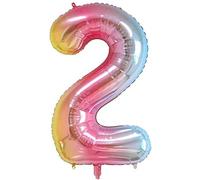 Rainbow Multi Color 40" Giant Large Digital Age Number Foil Balloon 0-9 Helium Self Inflating Balloons for Birthday Party Marriage Anniversary Baby Shower Decorations By Pannu Design (2 Number)