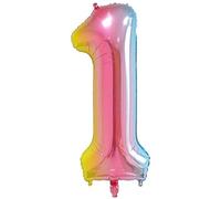 Rainbow Multi Color 40" Giant Large Digital Age Number Foil Balloon 0-9 Helium Self Inflating Balloons for Birthday Party Marriage Anniversary Baby Shower Decorations By Pannu Design (1 Number)