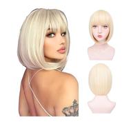 Rainbow Multi-Color Synthetic Wig For Daily Wear, Parties, Cosplay - Bob Hairstyle With Side Bangs(722-752-golden)