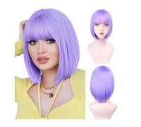 Rainbow Multi-Color Synthetic Wig For Daily Wear, Parties, Cosplay - Bob Hairstyle With Side Bangs(722-752-lilac)