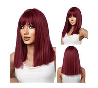 Rainbow Multi-Color Synthetic Wig For Daily Wear, Parties, Cosplay - Bob Hairstyle With Side Bangs(722-791-wine red)