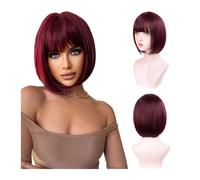 Rainbow Multi-Color Synthetic Wig For Daily Wear, Parties, Cosplay - Bob Hairstyle With Side Bangs(722-752-wine red)