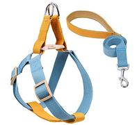 Rainbow Multi-Colour Dog Harness and Leash Set, Adjustable Easy to Wear Dog Harness and Leash Set (Brown Blue,Medium)