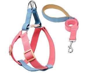 Rainbow Multi-Colour Dog Harness and Leash Set, Adjustable Easy to Wear Dog Harness and Leash Set (Pink Blue,Small)