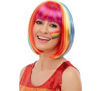 Rainbow Multi Coloured Bob Wig Ladies Mens Pride Fancy Dress Accessory