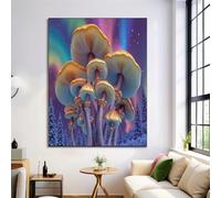 Rainbow Mushroom Print Wall Art Decor for Bathroom Cloakroom, Rainbow Color Art Canvas Print Poster, Psychedelic Art Pictures Paintings Kitchen Bedroom Decor Murals, 32x47in No Frame