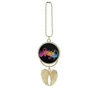 Rainbow Musical Note Angel Wings Rearview Mirror Hanging Accessories, Metal Car Charm Pendant, Car Hanging Ornament Decoration, Guardian Angel Wings Ornaments for Christmas Tree, Bag Purse Charms-gold