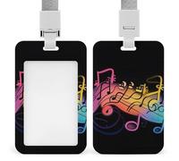 Rainbow Musical Note Id Badge Holder with Lanyard, Clear Vertical Card Protector Waterproof, Breakaway Safety Neck Strap, Heavy Duty Name Tag Holder for Nurse Teacher Officer Staff Women Men