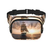 Rainbow Musical Note Melody Fanny Pack for Women Men Fashion Waist Pack Adjustable Belt Bag for Workout Running Travelling Casual Waist Bag, White Sailing Ship At Sunset, One Size