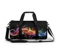 Rainbow Musical Note Melody Gym Bag Small Travel Duffle Bag with Compartment Carry On Weekender Bag for Women Men, Rainbow Musical Note Melody, 17.7in/9in/9in