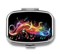 Rainbow Musical Note Melody Pill Box 2 Compartment Portable Travel Pill Case with Mirror Square Metal Medicines Storage Container Pocket Medicine Box to Hold Vitamins Fish Oil