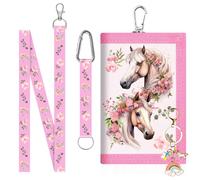 Rainbow Neck Pouch for Girls - Cute Mini Purse with Lanyard + Key Ring | Stylish Wallet & Practical Storage for Coins, Cards & Notes, Pink, fast horse