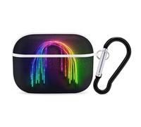 Rainbow Neon Airpod Pro Case AirPods 2 Case for Women Hard Shell Protective Cover with Carabiner Keychain Compatible with AirPods Case 2nd 1st Generation, Front LED Visible White