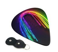 Rainbow Neon Guitar Picks 6 Pack with Leather Guitar Pick Holder Keychain, Plectrum Key Fob Cases Bag, Abstract Art Plectrum for Acoustic Electric Guitar, Ukulele 0.96mm