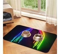 Rainbow Neon Pet Feeding Mat Absorbent Pu Leather Dog Cat Food Mats Contain Spills Protects Floors, Anti-Slip Rubber Backing Dog Bowl Mats Easy Clean Pet Placemats 40x60cm