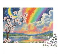 Rainbow Night Sky 1000 Piece Jigsaw Puzzle Paper for Adults Cherry Blossom Lake Jigsaw Puzzle for Family Relaxation Gift 52x38cm/1000pcs