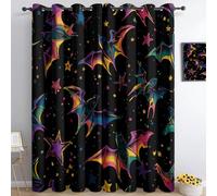 Rainbow Night Sky Bat 3D Print Pattern Thermal Insulated Window Drapes For Kids Boys Girls Bedroom Living Room 46 X 72 Inch Drop 2 Panels Curtains Eyelet Blackout