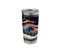 Rainbow Northern Lights Snowy Forest Night Sky Stainless Steel Insulated Tumbler