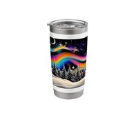 Rainbow Northern Lights Snowy Forest Night Sky Stainless Steel Insulated Tumbler