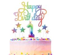 Rainbow Number 1 Birthday Candle for Cake, Metallic Rainbow Birthday Candles Cake Toppers, Happy 1st Birthday Candle, Colorful Cake Candles Cake Toppers for Girls Boys Birthday Party Decorations