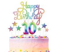 Rainbow Number 10 Birthday Candle for Cake, Metallic Rainbow Birthday Candles Cake Toppers, Happy 10th Birthday Candle, Colorful Cake Candles Cake Toppers for Girls Boys Birthday Party Decorations
