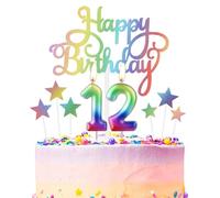 Rainbow Number 10 Birthday Candle for Cake, Metallic Rainbow Birthday Candles Cake Toppers, Happy 12th Birthday Candle, Colorful Cake Candles Cake Toppers for Girls Boys Birthday Party Decorations