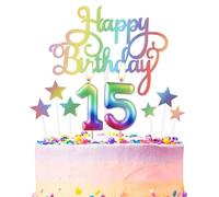 Rainbow Number 10 Birthday Candle for Cake, Metallic Rainbow Birthday Candles Cake Toppers, Happy 15th Birthday Candle, Colorful Cake Candles Cake Toppers for Girls Boys Birthday Party Decorations