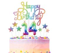 Rainbow Number 14 Birthday Candle for Cake, Metallic Rainbow Birthday Candles Cake Toppers, Happy 14th Birthday Candle, Colorful Cake Candles Cake Toppers for Girls Boys Birthday Party Decorations