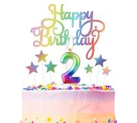 Rainbow Number 2 Birthday Candle for Cake, Metallic Rainbow Birthday Candles Cake Toppers, Happy 2nd Birthday Candle, Colorful Cake Candles Cake Toppers for Girls Boys Birthday Party Decorations