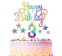 Rainbow Number 3 Birthday Candle for Cake, Metallic Rainbow Birthday Candles Cake Toppers, Happy 3rd Birthday Candle, Colorful Cake Candles Cake Toppers for Girls Boys Birthday Party Decorations