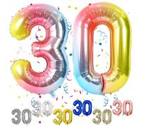 Rainbow Number 30 Balloon, 40-Inch Gradient Self-Inflating Foil for 30th Birthday, Large Decorations for Kids, Anniversary