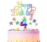 Rainbow Number 4 Birthday Candle for Cake, Metallic Rainbow Birthday Candles Cake Toppers, Happy 4th Birthday Candle, Colorful Cake Candles Cake Toppers for Girls Boys Birthday Party Decorations