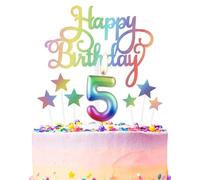 Rainbow Number 5 Birthday Candle for Cake, Metallic Rainbow Birthday Candles Cake Toppers, Happy 5th Birthday Candle, Colorful Cake Candles Cake Toppers for Girls Boys Birthday Party Decorations