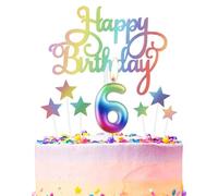 Rainbow Number 6 Birthday Candle for Cake, Metallic Rainbow Birthday Candles Cake Toppers, Happy 6th Birthday Candle, Colorful Cake Candles Cake Toppers for Girls Boys Birthday Party Decorations