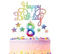 Rainbow Number 8 Birthday Candle for Cake, Metallic Rainbow Birthday Candles Cake Toppers, Happy 8th Birthday Candle, Colorful Cake Candles Cake Toppers for Girls Boys Birthday Party Decorations