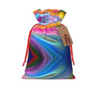 Rainbow Ocean Print Festive Red Drawstring Bag, Small Favors Pouch Ideal For Christmas Party Gifting-S Size