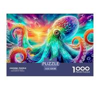 Rainbow Octopus 1,000 Piece Octopus Psychedelic Ocean Artplastic 3D Puzzle for The Whole Family Durable Interlocking Thick Pieces Family Activity 52x38cm/1000pcs