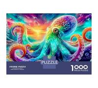 Rainbow Octopus 1000 Piece Jigsaw Puzzle for Adults Octopus in Cosmic Ocean Colourful Jigsaws Challenge Games Great Gift 38x26cm/1000pcs