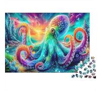 Rainbow Octopus 1000pcs Jigsaws for Adults 14 Eco Paper, Octopus Aurora Ocean, Challenging Puzzle, Fun Relaxation Activity, Improves Focus & Hand-Eye Coordination 52x38cm/1000pcs
