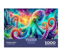 Rainbow Octopus Jigsaw Puzzles 1000 Piece for Adults, 1000 Pieces Fantasy Art Whimsical Challenge Toy Educational Game Home Decoration 52x38cm/1000pcs