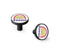 Rainbow of Colors Jesus Love Design Cabinet Knobs and Wall Hooks, 6 Pack Modern Drawer Pulls with Black-Style Base, Solid Zinc Alloy Handles for Kitchen, Bathroom, Dresser