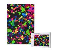 Rainbow Of Neon Paint Splatters,1000 Pieces Wooden Jigsaw Family Game Jigsaw Puzzles for Adults Teens
