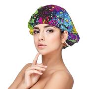 Rainbow Of Neon Paint Splatters,Adult's Satin Sleeping Cap - Women's Elastic Sleep Bonnet, Adjustable Overnight Hair Cover