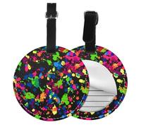 Rainbow of Neon Paint Splatters,Luggage Tags Pu Leather Name Tag Travel Suitcase Identifier ID Tags Durable Baggage Label 2 pcs