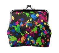Rainbow of Neon Paint Splatters, PU Leather Coin Purse, Small Wallets, Change Pouch with Kiss Lock Clasp Buckle, Change Purse