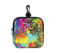 Rainbow of Neon Paint Splatters, Square Zipper Storage Bag, Neoprene Coin Purse, Small Wallets, Change Pouch, Change Purse