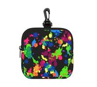 Rainbow of Neon Paint Splatters, Square Zipper Storage Bag, Neoprene Coin Purse, Small Wallets, Change Pouch, Change Purse