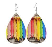 Rainbow oil painting Women's Teardrop Leather Earrings - Lightweight PVC Dangle Earrings, 925 Silver Hooks, Double-Sided Prints | Hypoallergenic Gift